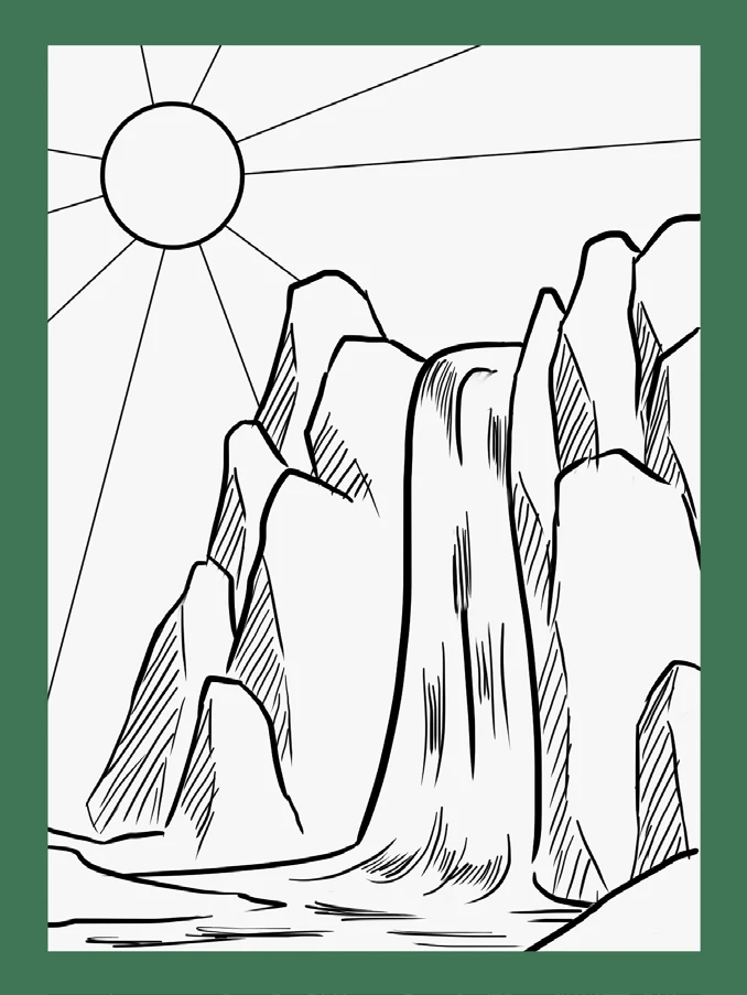 Waterfall, drawing by Soni